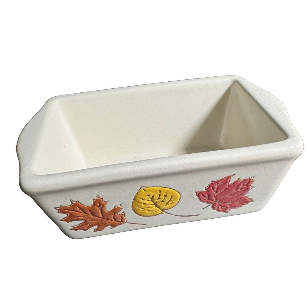 Nantucket Autumn-Themed Ceramic Mini Loaf Pan With Leaves